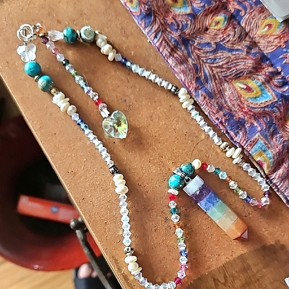 NEW OOAK Swarovski  crtstalsnGlasdnAuth Pearls w/  Back Crystal Heart Extebdee